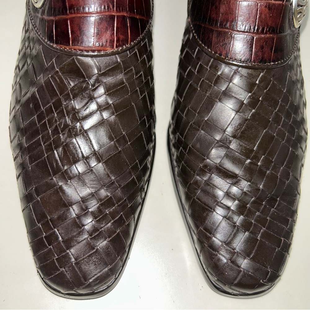 Brighton Tryst Brown Woven Leather Medallion Slip On Heel Mule - Picture 3 of 10